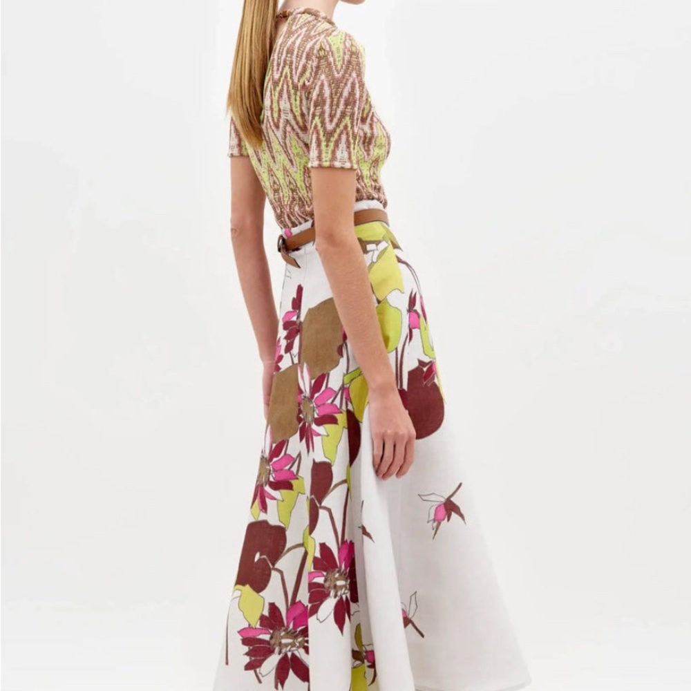 NWT [$890] Silvia Tcherassi Floral A-Line Skirt in Pink and Green.  XS Botanical